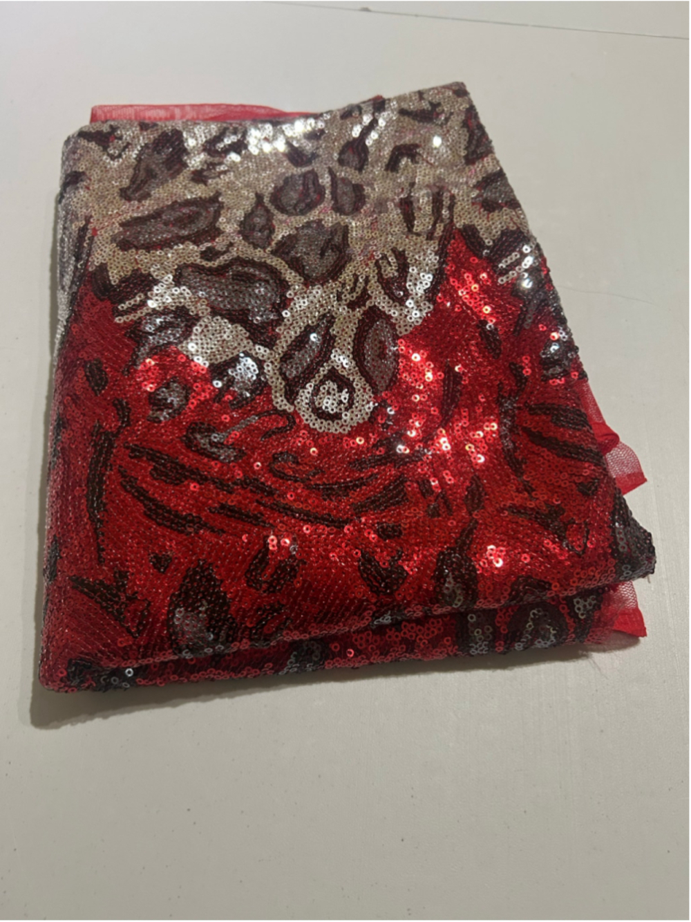 🔥3 for $40🔥 Fabric: 66”x25” Sequin Fabric Red Silver Black
